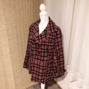 Pink & Brown Plaid Plus Size Peacoat 2X